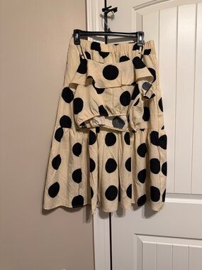 Polka Dot Tiered Lined Midi Skirt set in Beige and Black